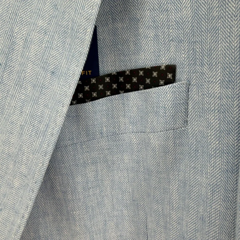 Stafford Sport Coat Mens 46S Light Blue Linen Cotton Herringbone Classic Blazer